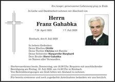 Traueranzeige Franz Gahabka