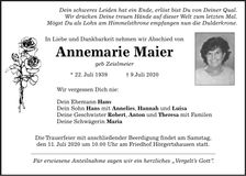 Traueranzeige Annemarie Maier