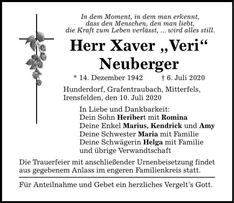 Traueranzeige Xaver Neuberger