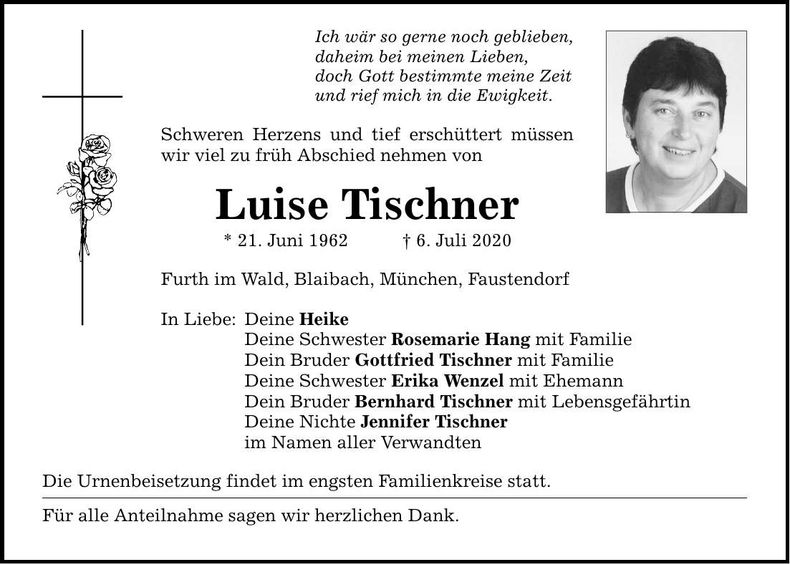 Traueranzeige Luise Tischner
