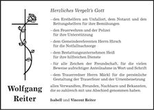 Traueranzeige Wolfgang Reiter
