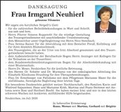 Traueranzeige Irmgard Neuhierl