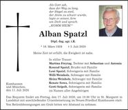 Traueranzeige Alban Spatzl