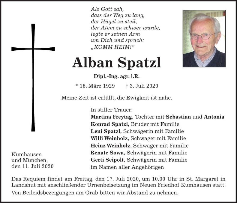 Traueranzeige Alban Spatzl