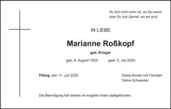 Traueranzeige Marianne Roßkopf