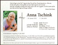 Traueranzeige Anna Tschink