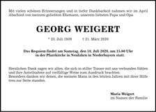 Traueranzeige Georg Weigert