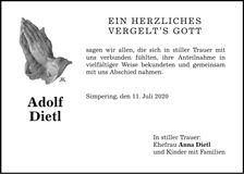 Traueranzeige Adolf Dietl