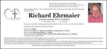 Traueranzeige Richard Ehrmaier