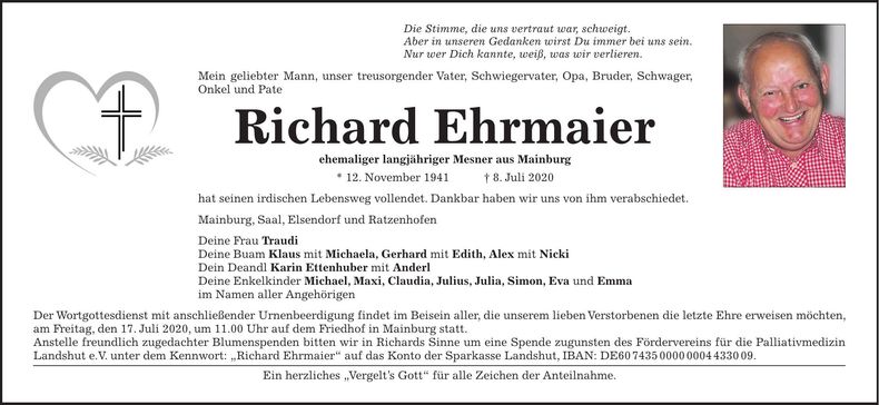 Traueranzeige Richard Ehrmaier