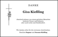 Traueranzeige Kießling Gisa