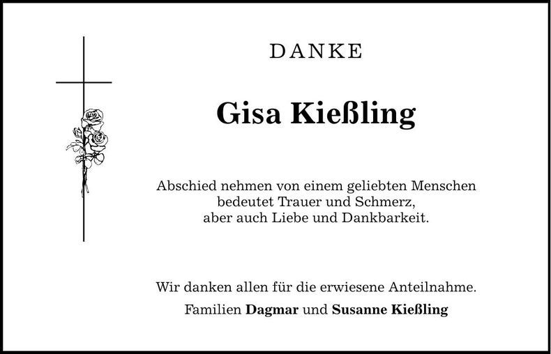 Traueranzeige Kießling Gisa