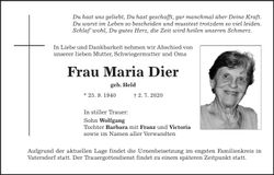 Traueranzeige Maria Dier