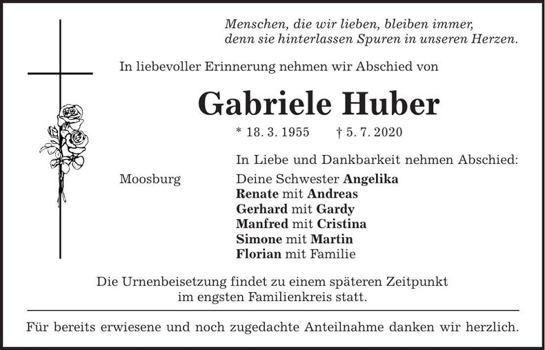 Traueranzeige Gabriele Huber