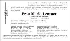 Traueranzeige Maria Lentner