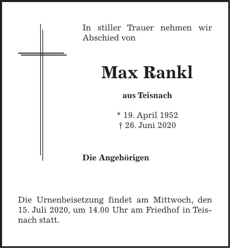Traueranzeige Max Rankl