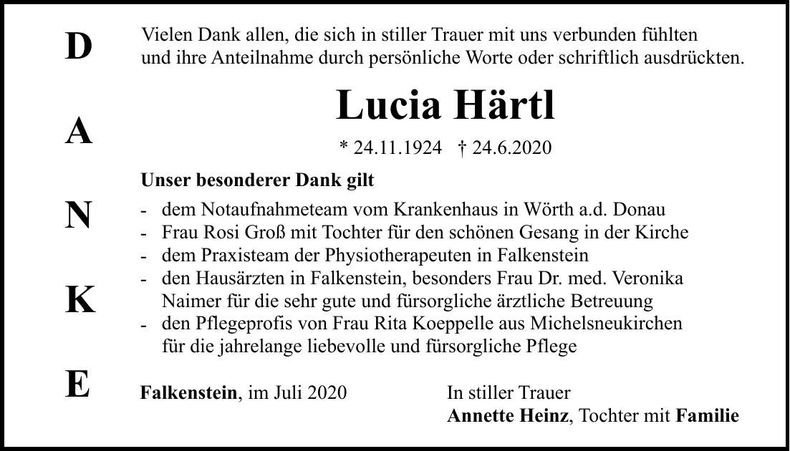 Traueranzeige Lucia Härtl