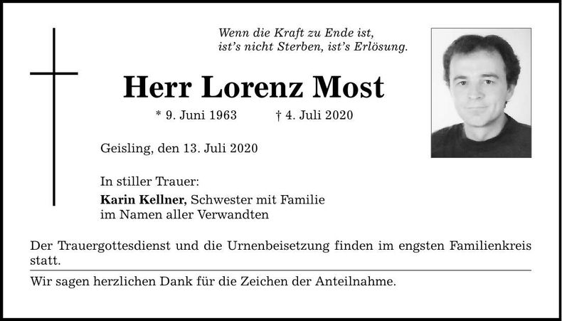 Traueranzeige Lorenz Most
