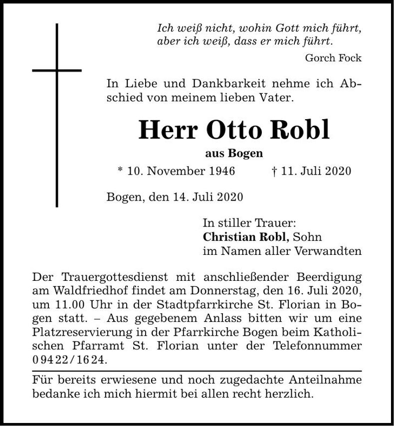 Traueranzeige Otto Robl