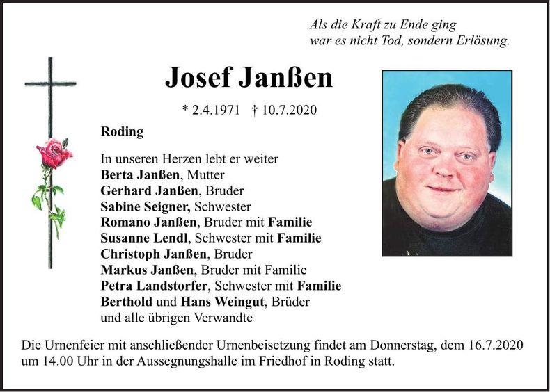 Traueranzeige Josef Janßen