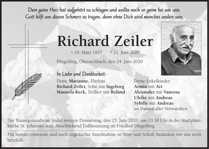 Traueranzeige Richard Zeiler