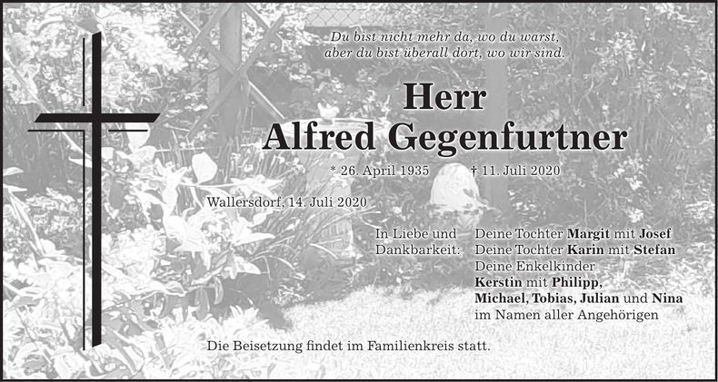 Traueranzeige Alfred Gegenfurtner