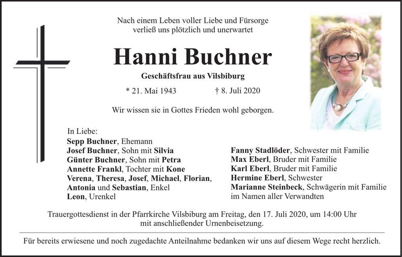 Traueranzeige Hanni Buchner