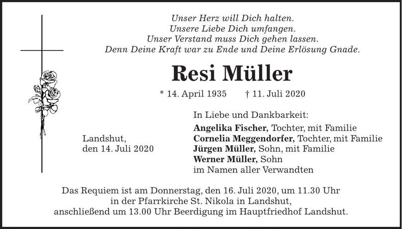 Traueranzeige Resi Müller