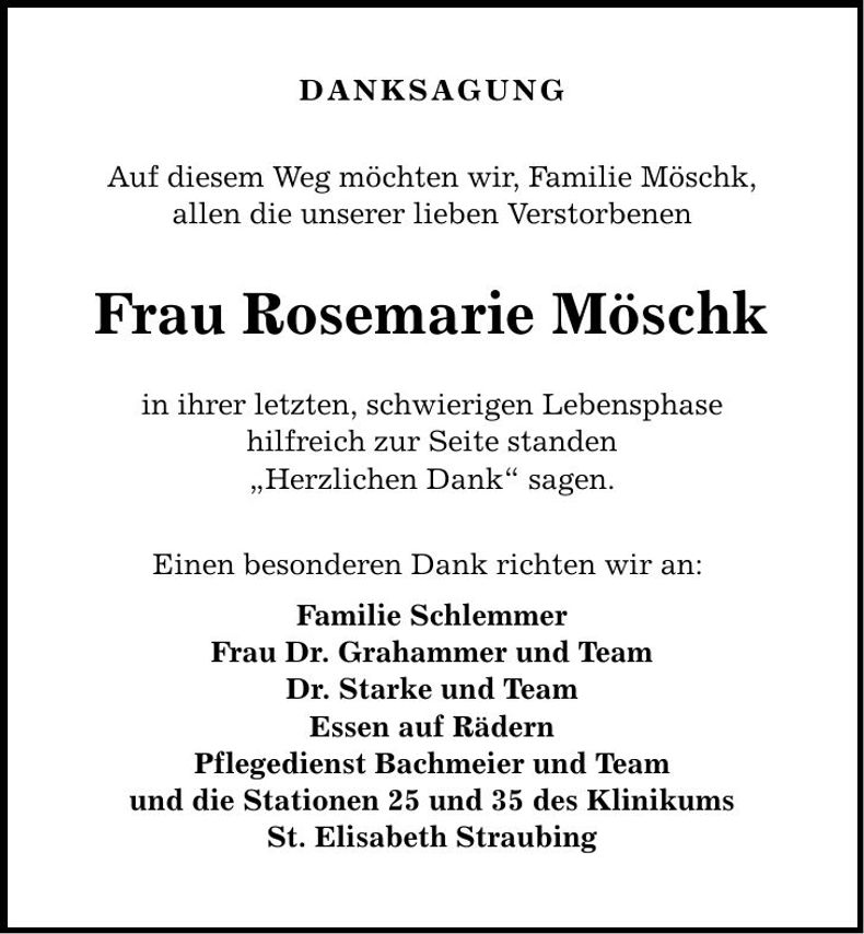 Traueranzeige Rosmarie Möschk