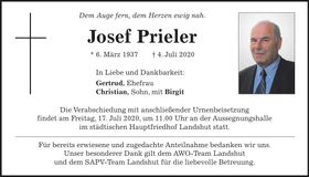 Traueranzeige Josef Prieler