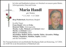 Traueranzeige Maria Handl