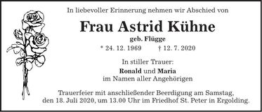 Traueranzeige Astrid Kühne