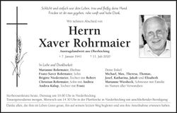 Traueranzeige Xaver Rohrmaier
