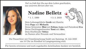 Traueranzeige Nadine Belletz