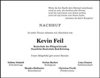 Traueranzeige Kevin Feil