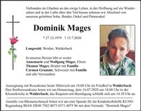 Traueranzeige Dominik Mages