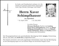 Traueranzeige Xaver Schimpfhauser