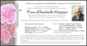 Traueranzeige Elisabeth Hopper