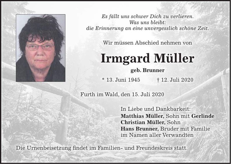 Traueranzeige Irmgard Müller