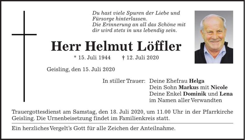 Traueranzeige Helmut Löffler