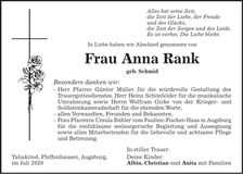 Traueranzeige Anna Rank
