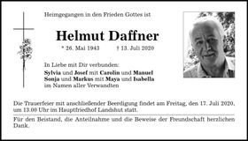 Traueranzeige Helmut Daffner