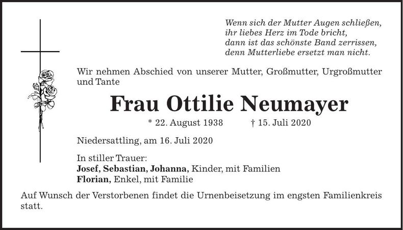 Traueranzeige Ottilie Neumayer