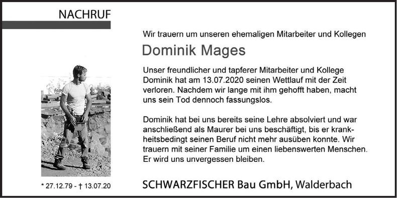 Traueranzeige Dominik Mages