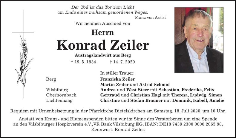Traueranzeige Konrad Zeiler