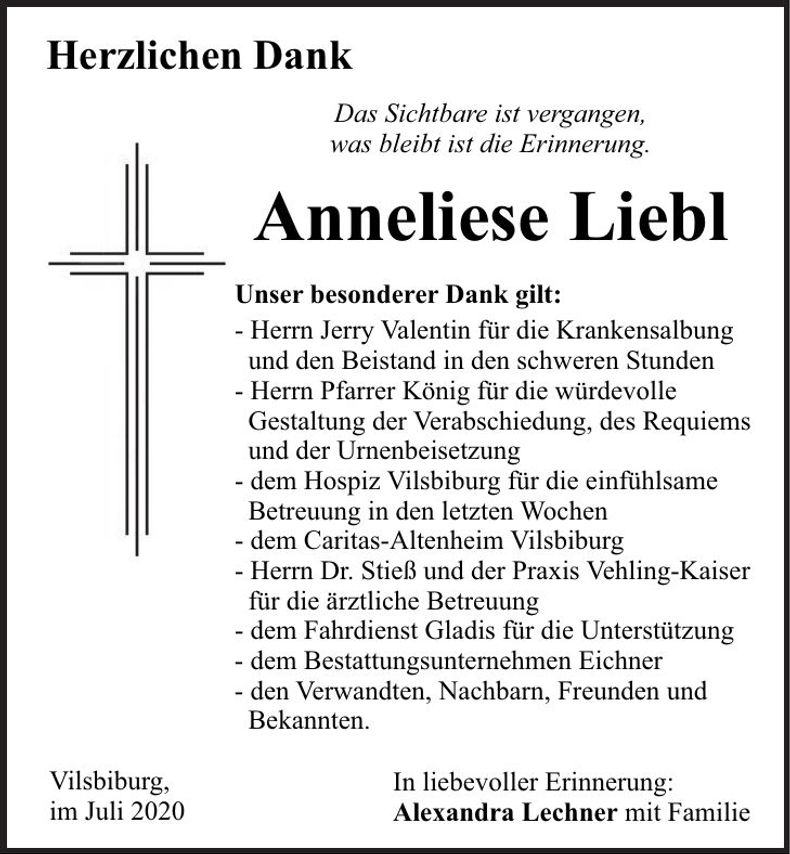 Traueranzeige Anneliese Liebl