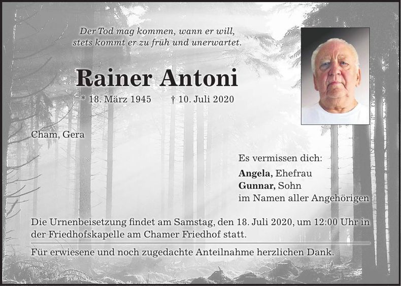 Traueranzeige Rainer Antoni