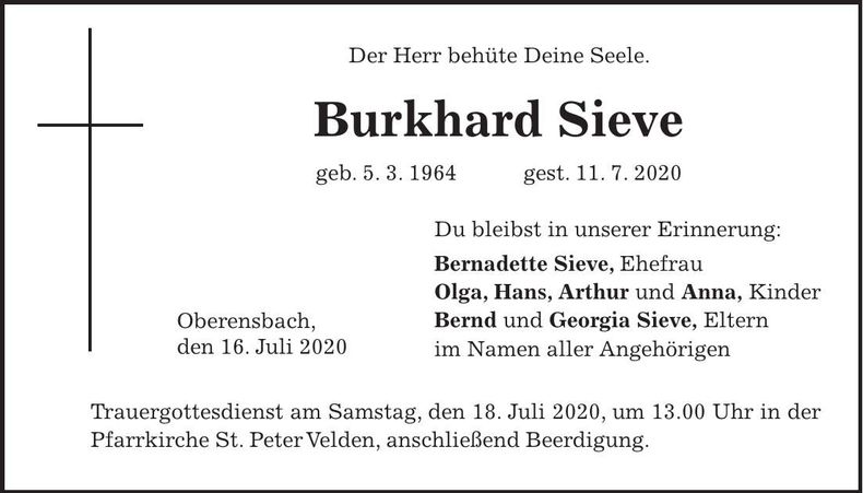 Traueranzeige Burkhard Sieve