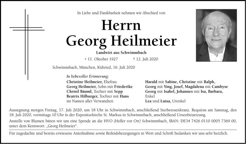 Traueranzeige Georg Heilmeier