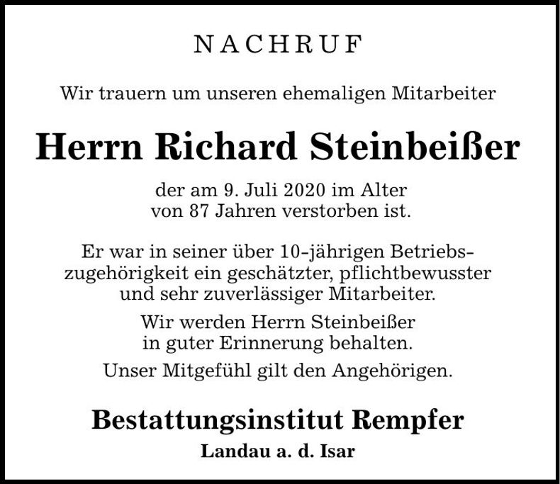 Traueranzeige Richard Steinbeißer